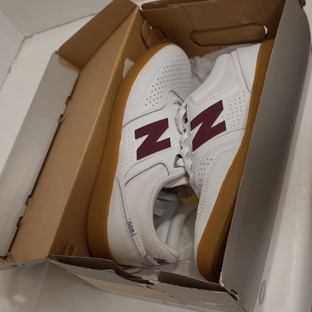 New Balance White and Maroon Sneakers